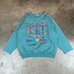 Vintage New Mexico USA Native American Graphic Sweatshirt Teal Size Womens M